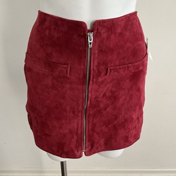 100% Suede Leather Fire Away Blank NYC Skirt Burgundy Full Zip 28 - Picture 7 of 10